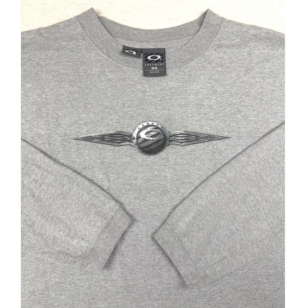 Vintage Oakley Software Mens XL Long Sleeve Graphic T-Shirt Gray Y2K Tech